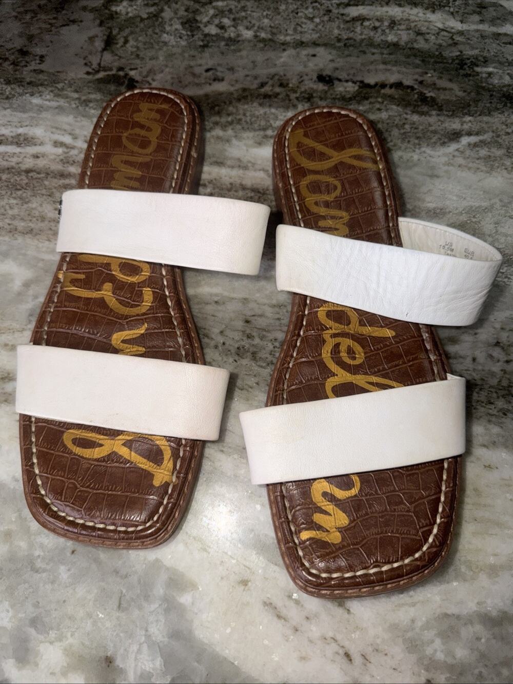 Sam Edelman Women's Gala Leather Sandals Crocodile Footbed White 10.5 (sre)